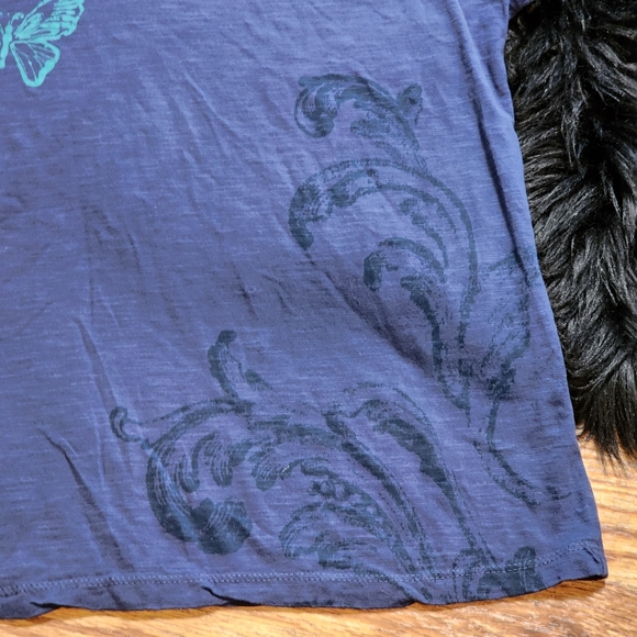 Navy Blue Top with Teal Butterflies Short Sleeve T-Shirt Women's Petite XL - Picture 5 of 10